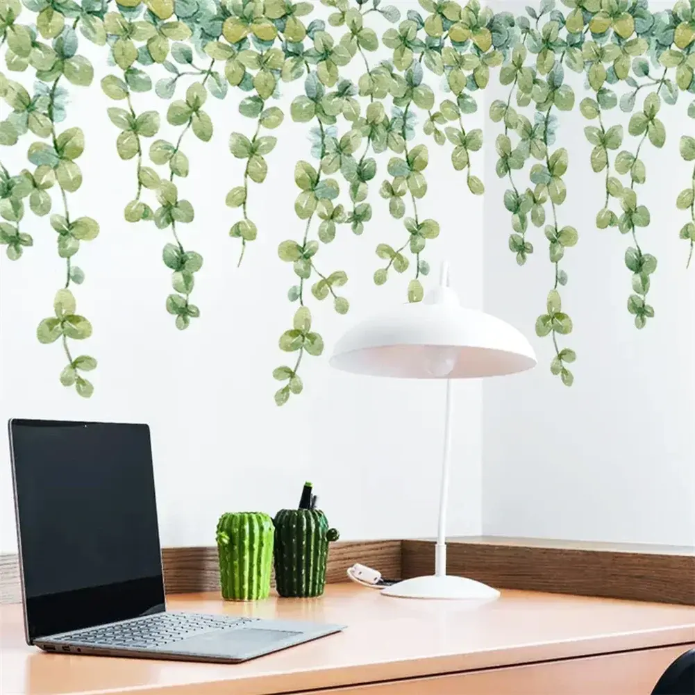Eucalyptus Leaf Wall Stickers TV Background Waterproof 2pcs/set 30*90cm For Toilet Door/wall Mothproof High Quality