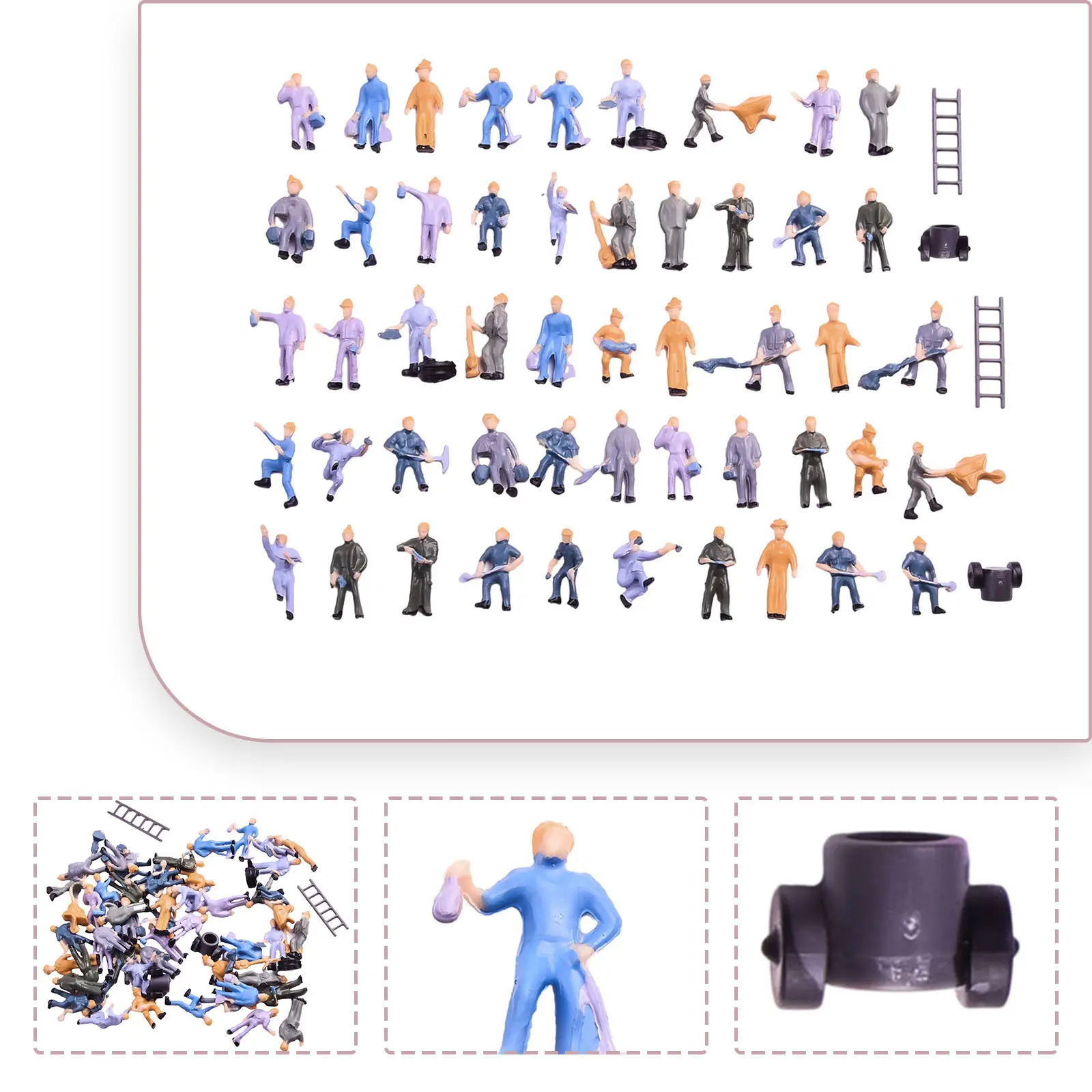 50pcs 1:87 HO Scale Railway Worker Toys Train Landscape Miniature Figures Architecture Train People Sand Table Layout Kits