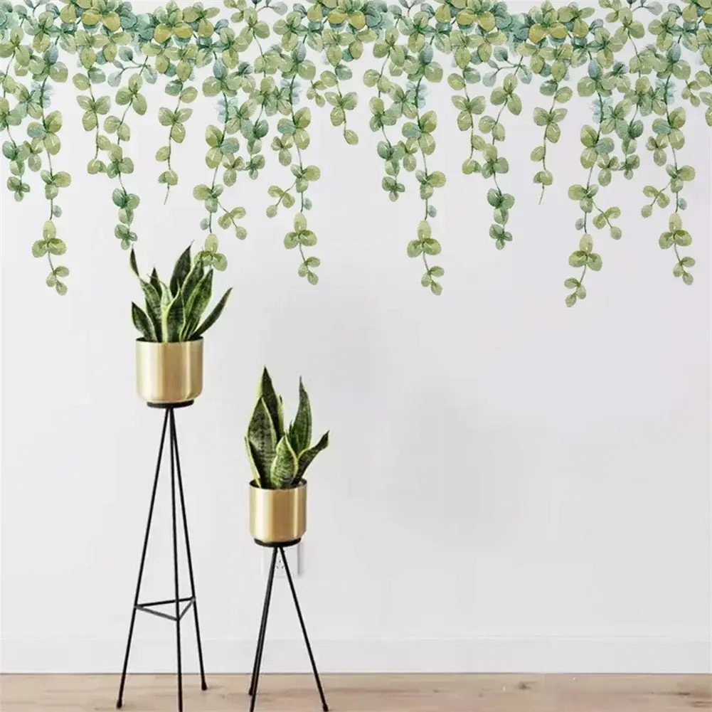 Eucalyptus Leaf Wall Stickers TV Background Waterproof 2pcs/set 30*90cm For Toilet Door/wall Mothproof High Quality
