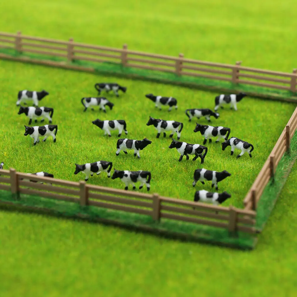 N Scale Cow Model Painted Plastic Random Style 1:150 1:150 Cow 60Pcs Black & White Cows Model Farm Animals Brand New