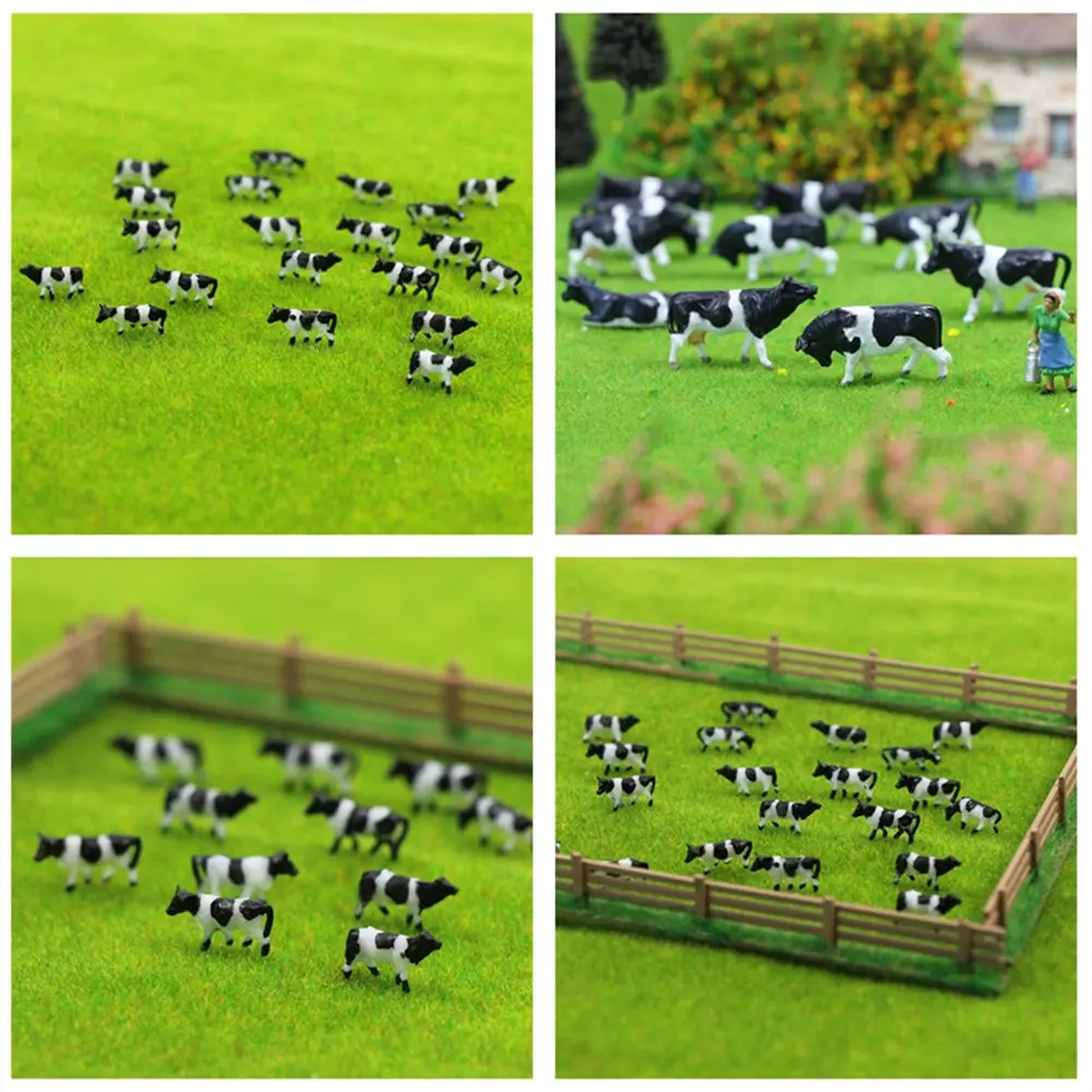 N Scale Cow Model Painted Plastic Random Style 1:150 1:150 Cow 60Pcs Black & White Cows Model Farm Animals Brand New