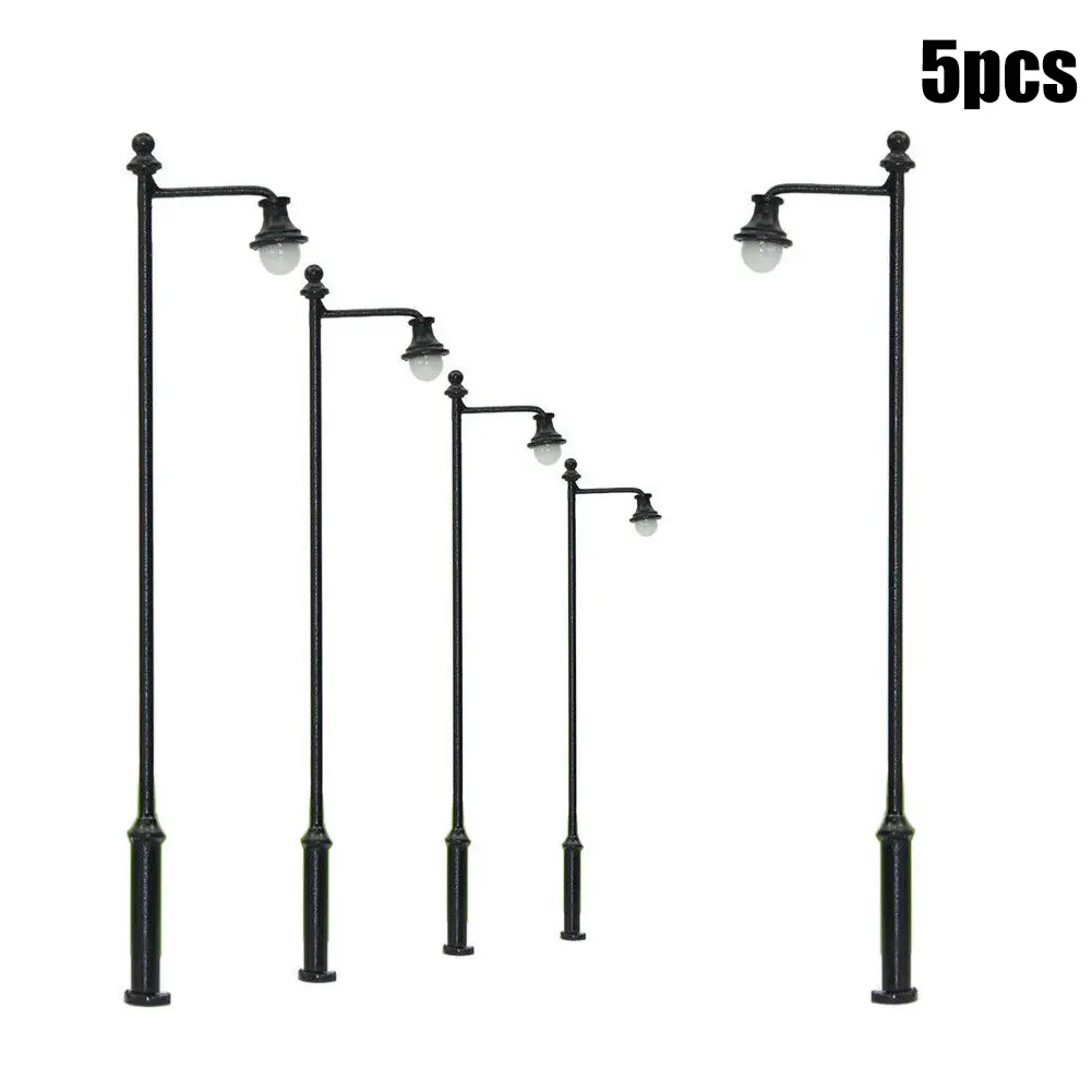 5pcs Model Railway Light 1:87 Lamps Post Street Lights HO OO Scale LEDs 3.54in Warm-White Scale Lamps Single Head Lamps Model