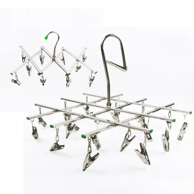 Folding Drying Rack Stainless Steel Laundry Hanger Laundry Drying Indoor Drying Space-saving Rust-resistant Clips For Scarves
