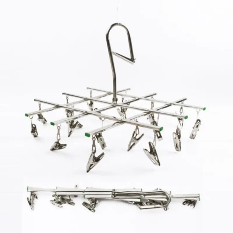 Folding Drying Rack Stainless Steel Laundry Hanger Laundry Drying Indoor Drying Space-saving Rust-resistant Clips For Scarves