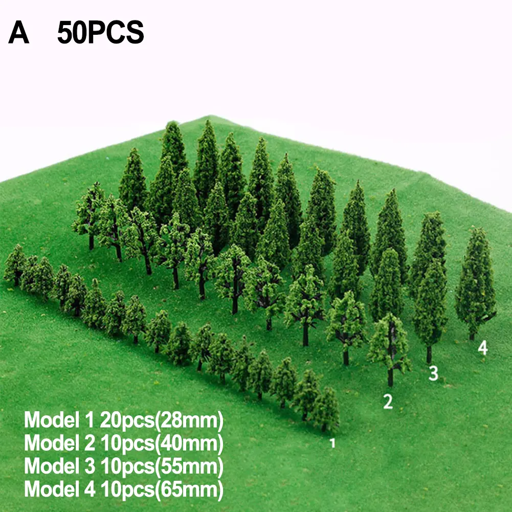 50Pcs Plastic Model Train Miniature Tree Scenery DIY Outdoor Landscape Railroad Building Landscape Sand Table Models Decoration