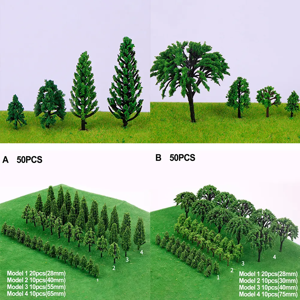 50Pcs Plastic Model Train Miniature Tree Scenery DIY Outdoor Landscape Railroad Building Landscape Sand Table Models Decoration