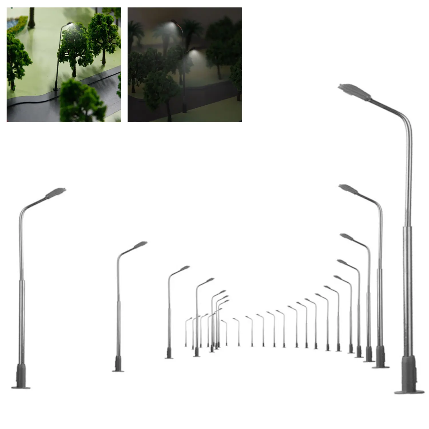 Warm Light 1150 Model Railway Train Lamp Post Street Lights DIY Set 10pcs with Steel Pipe Material and 80mm Height