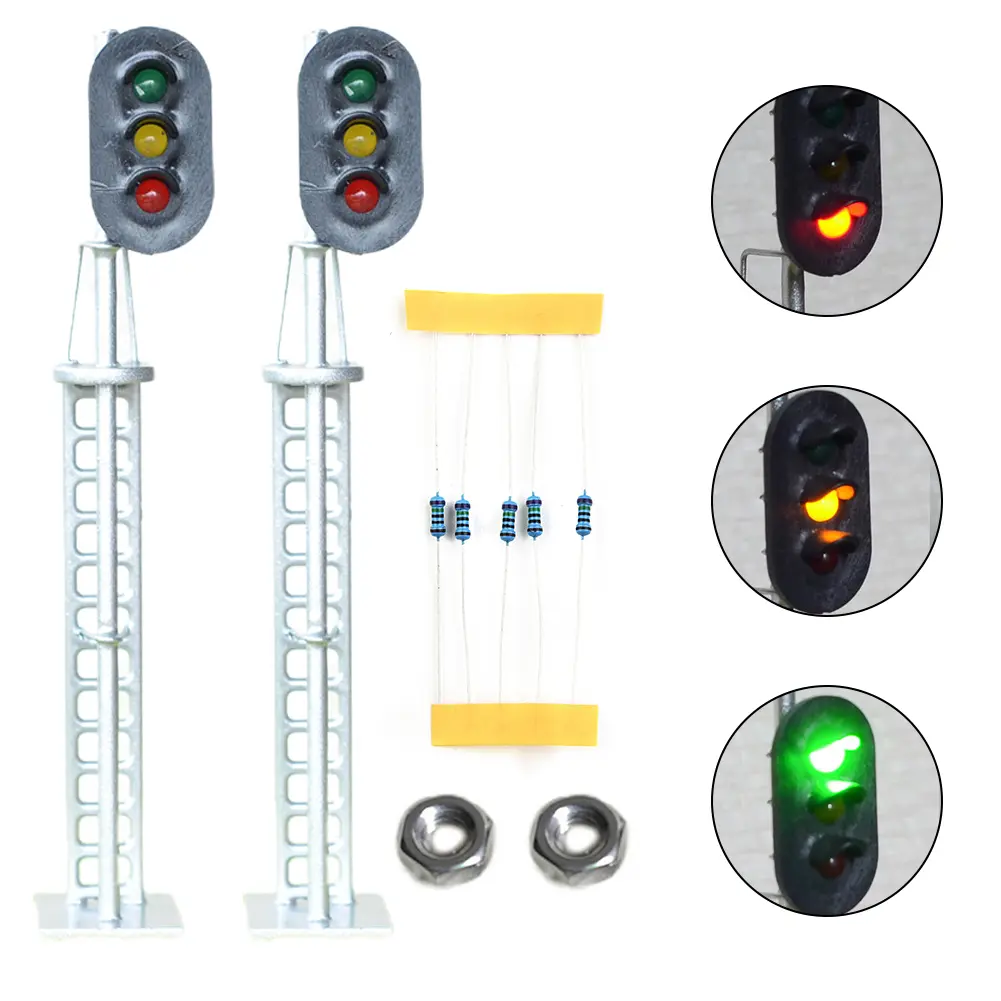 Brand New Complete Signal O Scale LED Light Model Train Railway Silver W/Screw 20mA 2pcs 3 Aspects Block Signals