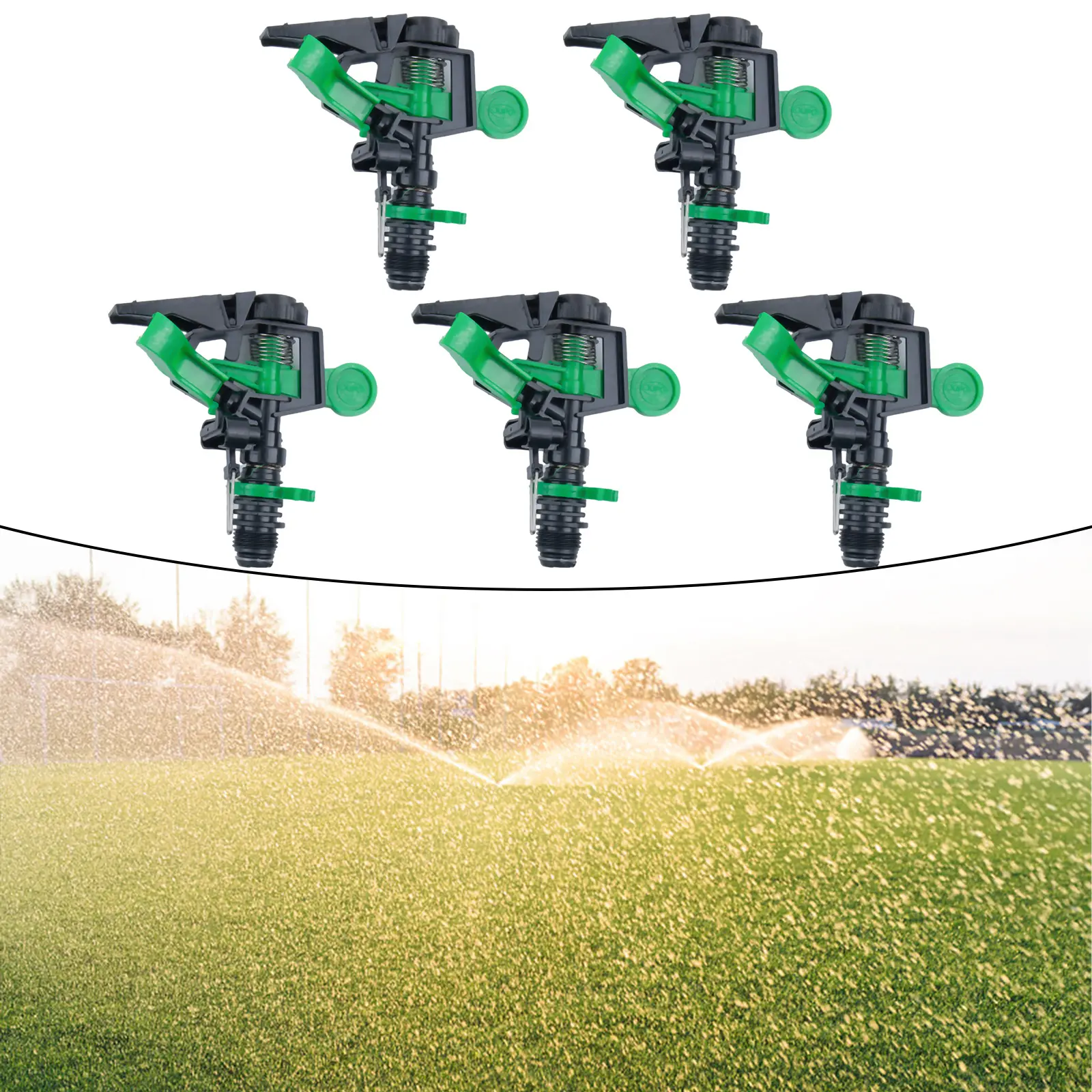 5 Pack ABS Adjustable Sprinkler Heads for Efficient Irrigation 0 to For 360 Degree Spray 34Ft to 60Ft Distance