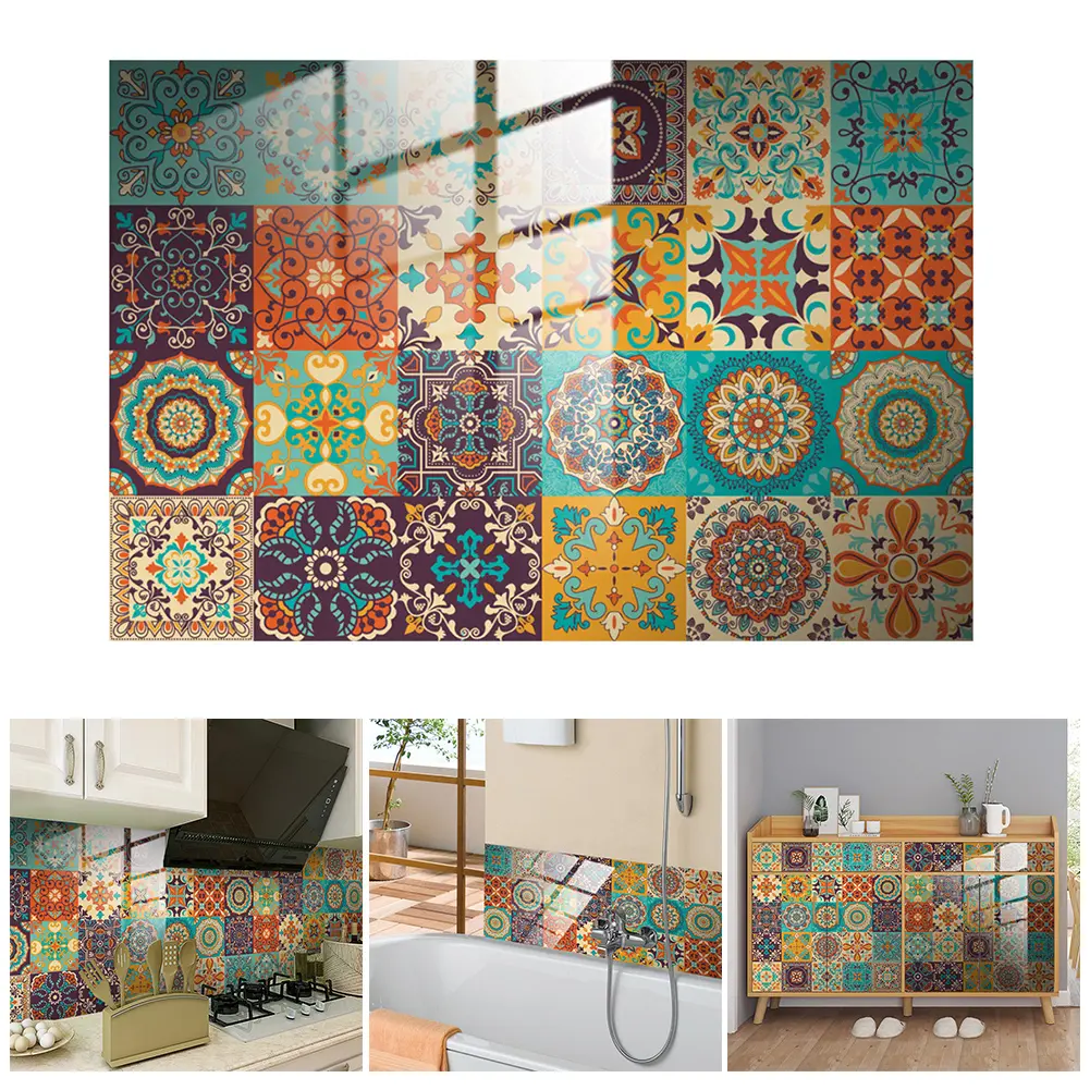Moroccan Tile Stickers for Stylish Home Decor 24 Waterproof PVC Stickers for Bathroom and Kitchen Applications