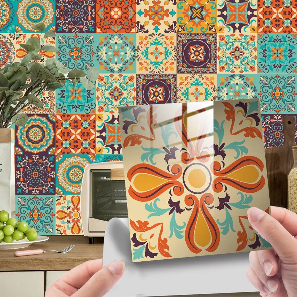 Moroccan Tile Stickers for Stylish Home Decor 24 Waterproof PVC Stickers for Bathroom and Kitchen Applications
