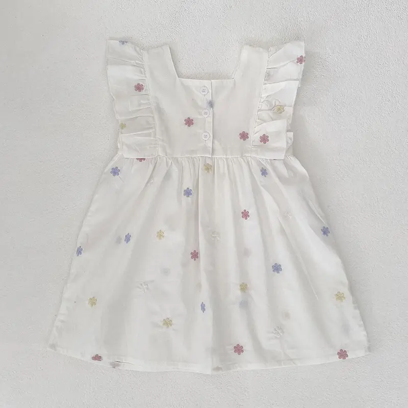 1-6Yrs Girls Fashion Embroidered Flower Dress Summer New Little Girls Toddler Princess Dresses Kids Flying Sleeves Party Clothes