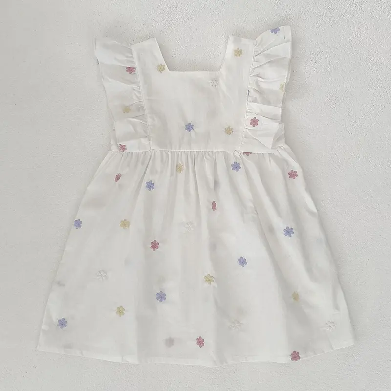 1-6Yrs Girls Fashion Embroidered Flower Dress Summer New Little Girls Toddler Princess Dresses Kids Flying Sleeves Party Clothes