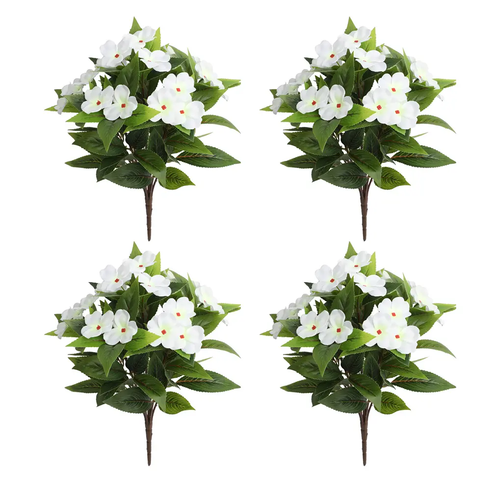 Vibrant 4 Pcs Faux Impatiens Flowers Weather Resistant Decoration for Home and Garden Perfect for Various Arrangements