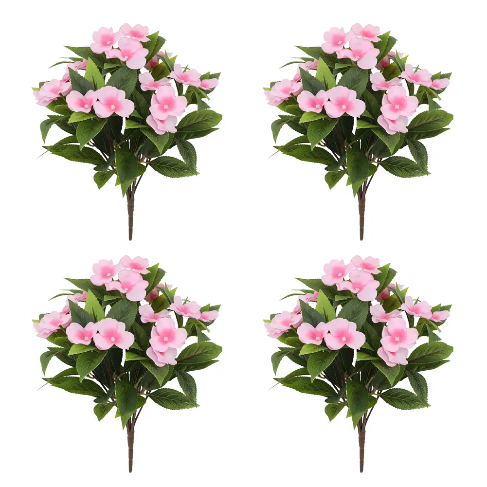 Vibrant 4 Pcs Faux Impatiens Flowers Weather Resistant Decoration for Home and Garden Perfect for Various Arrangements