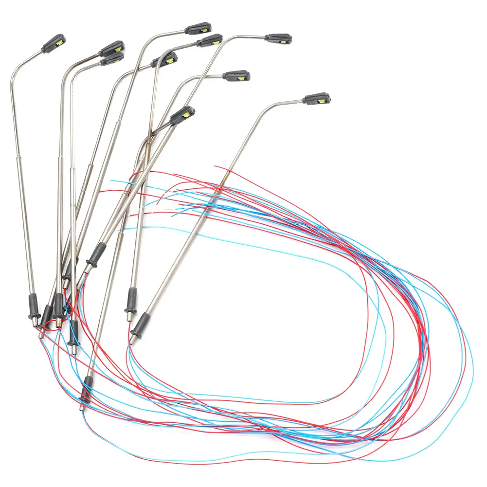 Steel Pipe Street Lights LED Kit 10pcs for 1150 Model Railway Train with Warm Light Emitting Color and 80mm Height