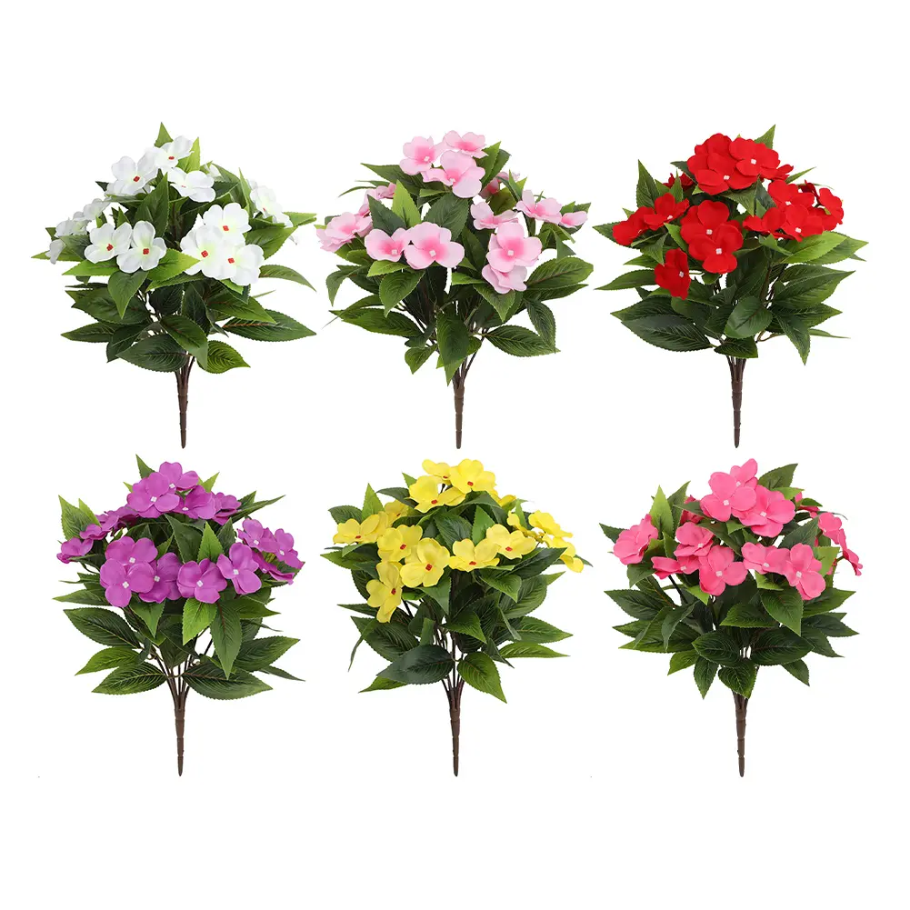Vibrant 4 Pcs Faux Impatiens Flowers Weather Resistant Decoration for Home and Garden Perfect for Various Arrangements