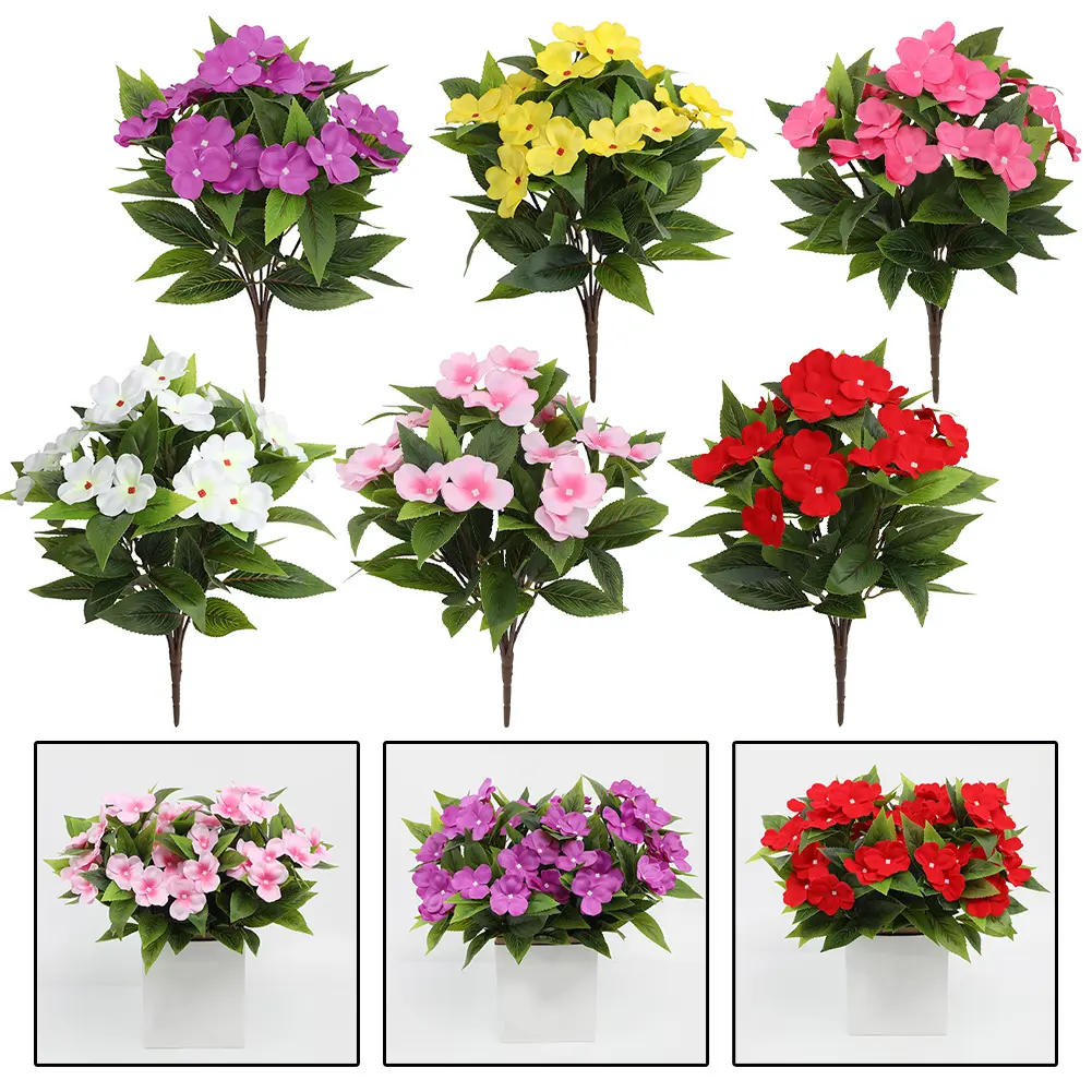 Vibrant 4 Pcs Faux Impatiens Flowers Weather Resistant Decoration for Home and Garden Perfect for Various Arrangements