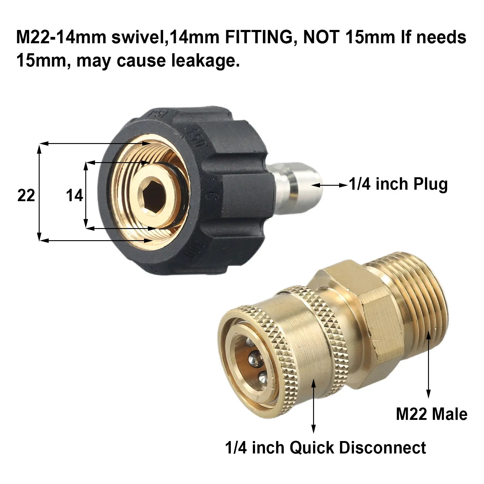 2 Pcs Connector Connect Pressure Washer Hose High Quality M22 14 Mm To 1 4 Brand New Pressure Washers Best Price