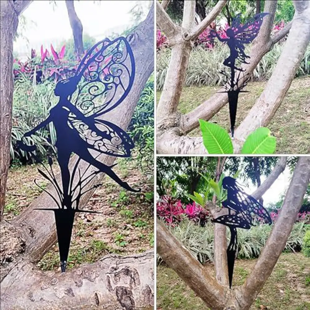 Outdoor Metal Decor Iron Fairy Garden Stakes Easy To Install Decorations Elegant Garden Accents Flower Fairy Silhouette