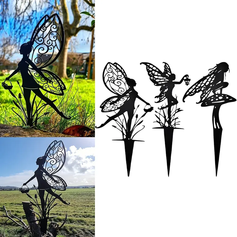 Outdoor Metal Decor Iron Fairy Garden Stakes Easy To Install Decorations Elegant Garden Accents Flower Fairy Silhouette