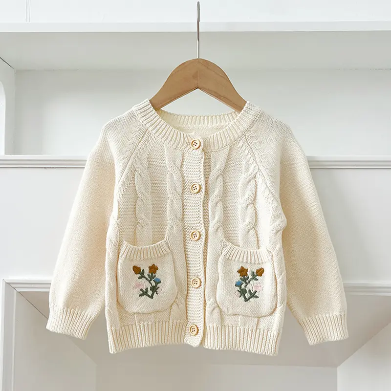 New Autumn Baby Sweater Cardigan Winter Baby Girls Knitted Sweaters Jacket Embroidery Flower Toddlers Cotton Knitted Cardigan