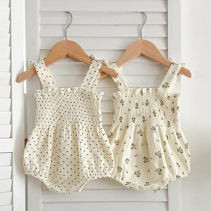 Summer Outfit Kids Baby Clothes Cotton Sleeveless Rompers Newborn Girls Clothes Toddlers Flower Bow Kids One-pieces Bodysuits