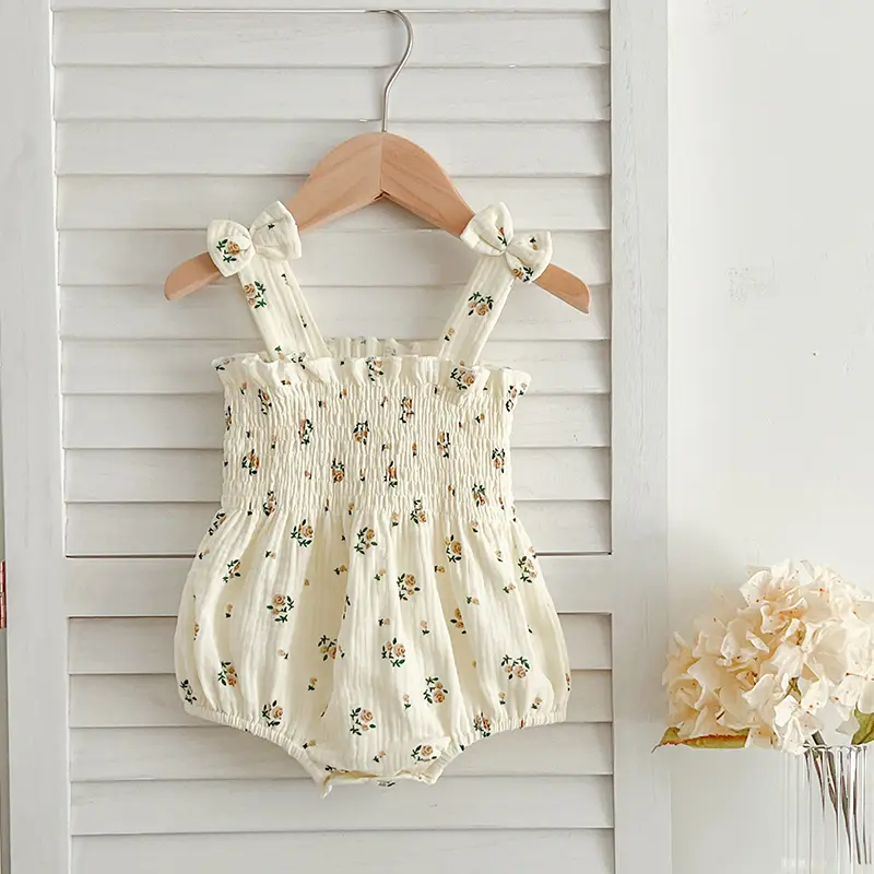 Summer Outfit Kids Baby Clothes Cotton Sleeveless Rompers Newborn Girls Clothes Toddlers Flower Bow Kids One-pieces Bodysuits