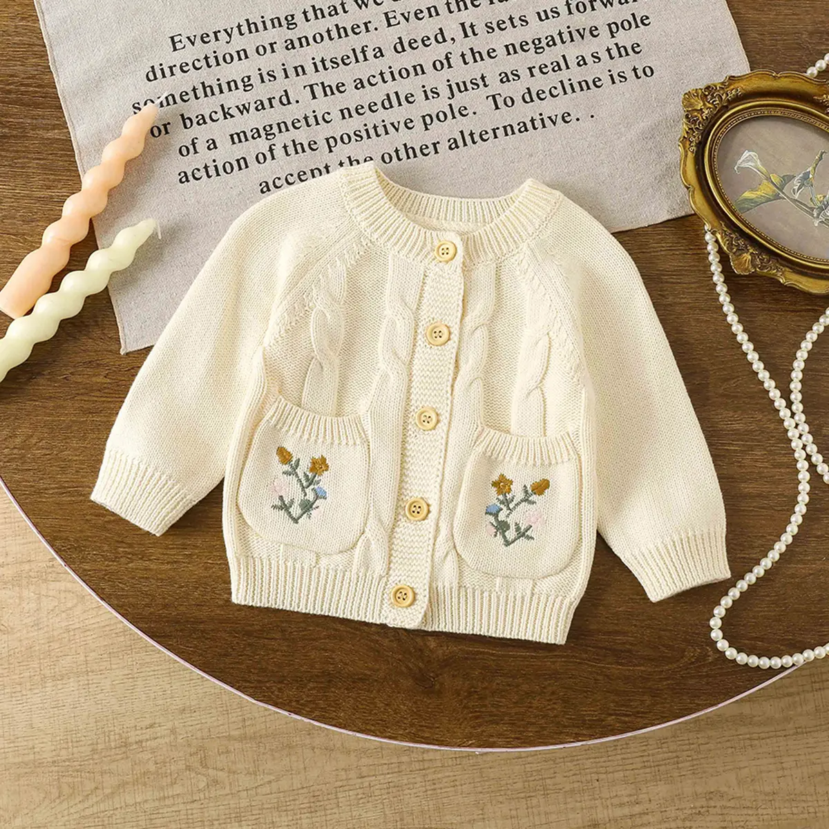 New Autumn Baby Sweater Cardigan Winter Baby Girls Knitted Sweaters Jacket Embroidery Flower Toddlers Cotton Knitted Cardigan