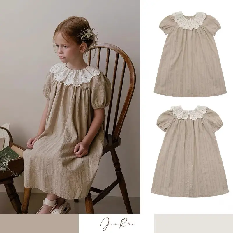 New Summer Girls Sweet Lace Collar Princess Dress1-6Yrs Kids Baby Dress New Kids Baby Girls Dress Cotton Children Clothes Dress