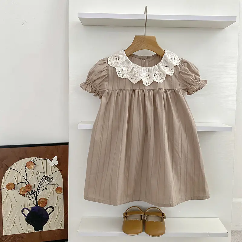 New Summer Girls Sweet Lace Collar Princess Dress1-6Yrs Kids Baby Dress New Kids Baby Girls Dress Cotton Children Clothes Dress