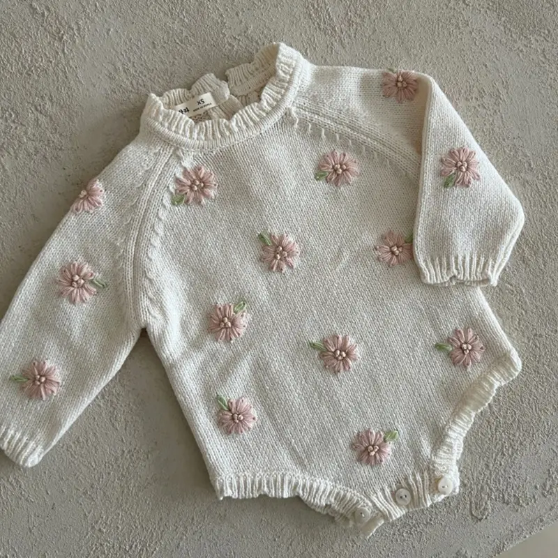 Infant Baby Girls Knitted Bodysuits Sweet Embroider Knit Jumpsuit Cotton Spring Autumn Newborn Kids Baby Girls Clothes Rompers