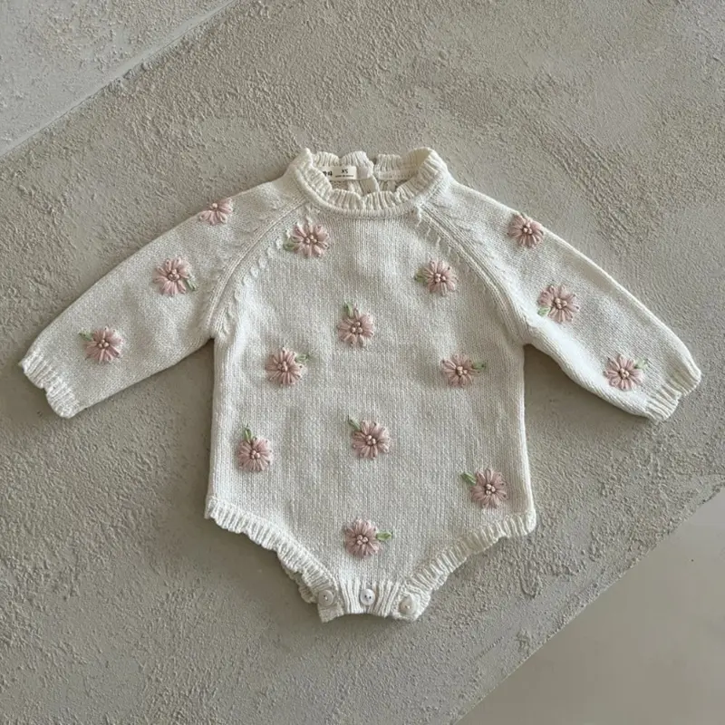 Infant Baby Girls Knitted Bodysuits Sweet Embroider Knit Jumpsuit Cotton Spring Autumn Newborn Kids Baby Girls Clothes Rompers