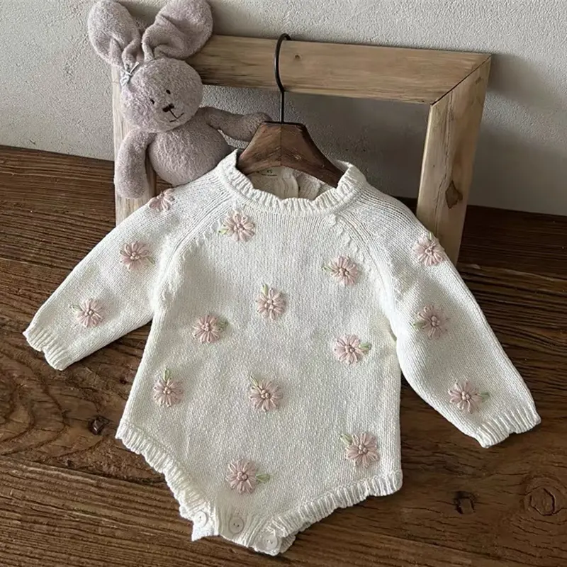 Infant Baby Girls Knitted Bodysuits Sweet Embroider Knit Jumpsuit Cotton Spring Autumn Newborn Kids Baby Girls Clothes Rompers