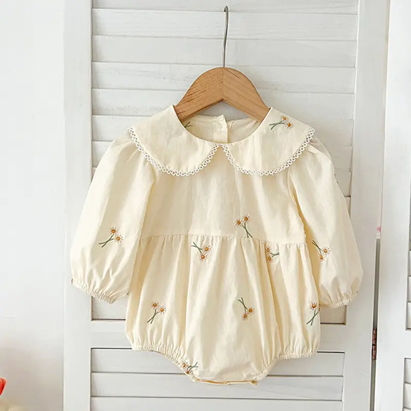 Spring 0-24M Baby Girl Clothing Toddler Baby Girl Romper Embroidery Flower Dots Cotton Romper White Infant Baby Girls Jumpsuit
