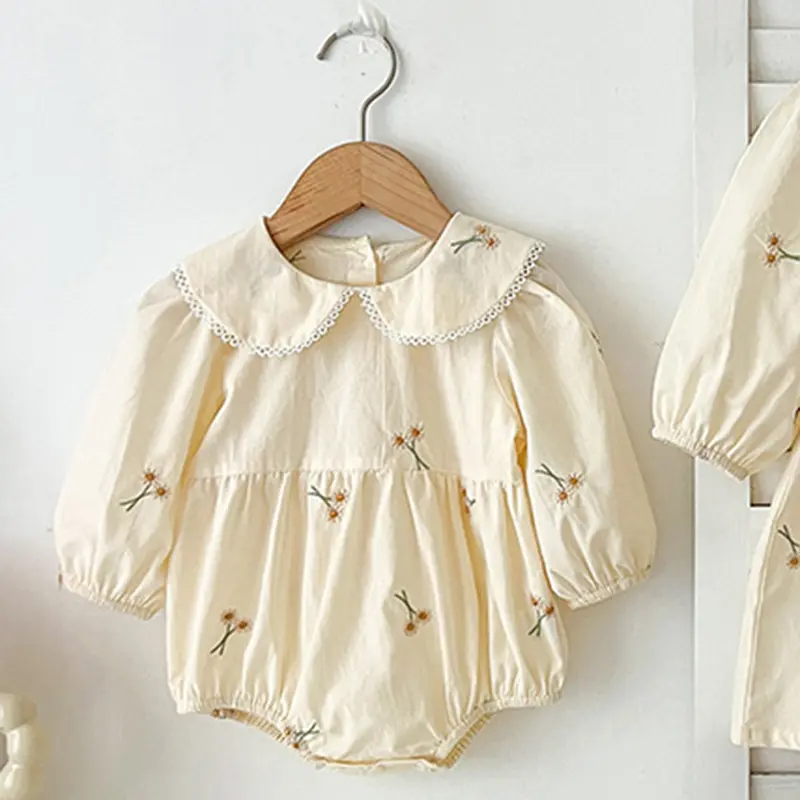 Spring 0-24M Baby Girl Clothing Toddler Baby Girl Romper Embroidery Flower Dots Cotton Romper White Infant Baby Girls Jumpsuit