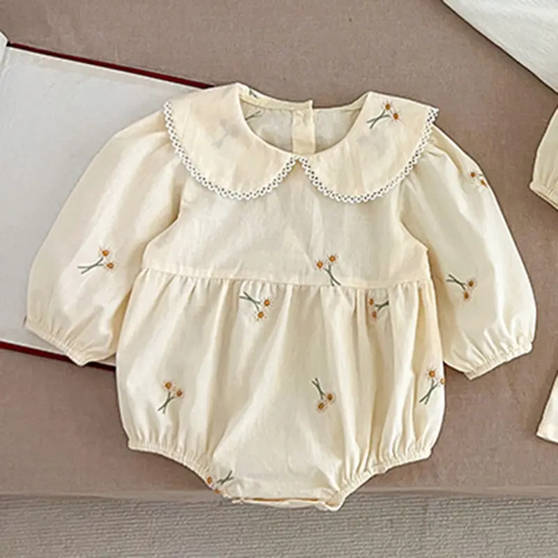 Spring 0-24M Baby Girl Clothing Toddler Baby Girl Romper Embroidery Flower Dots Cotton Romper White Infant Baby Girls Jumpsuit