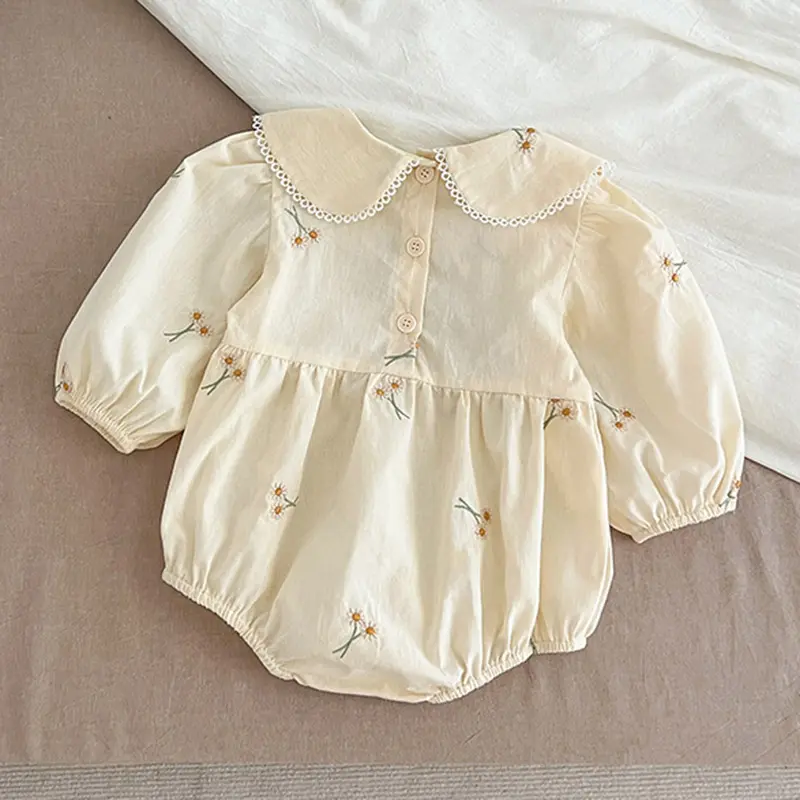 Spring 0-24M Baby Girl Clothing Toddler Baby Girl Romper Embroidery Flower Dots Cotton Romper White Infant Baby Girls Jumpsuit