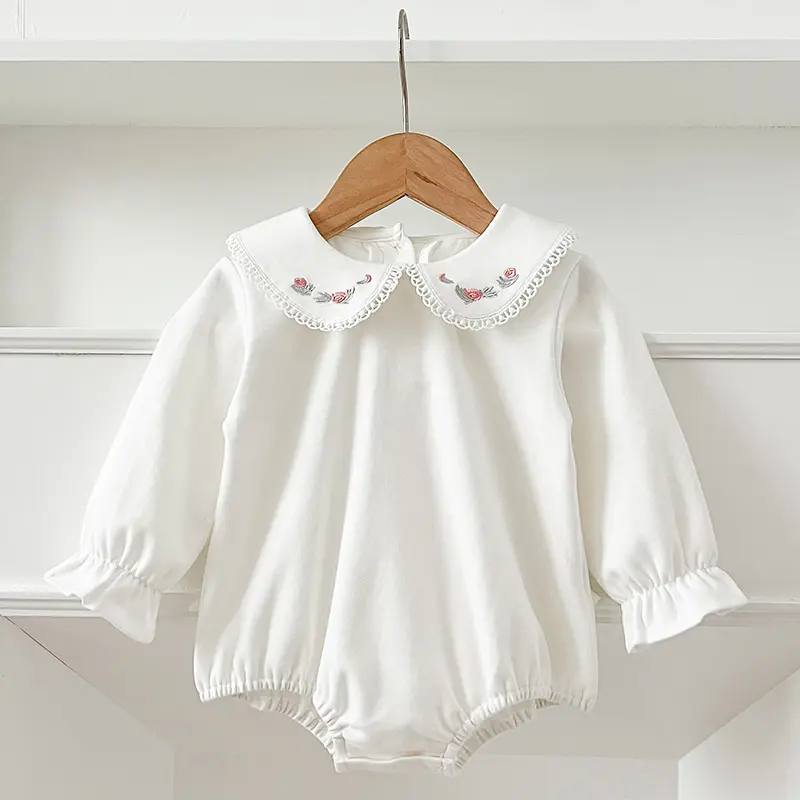 0-24M Baby Girl Romper Baby Girl Clothing Toddler New Embroidered Collar Romper Spring Cotton White Infant Baby Girls Jumpsuit