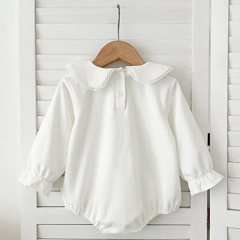 0-24M Baby Girl Romper Baby Girl Clothing Toddler New Embroidered Collar Romper Spring Cotton White Infant Baby Girls Jumpsuit