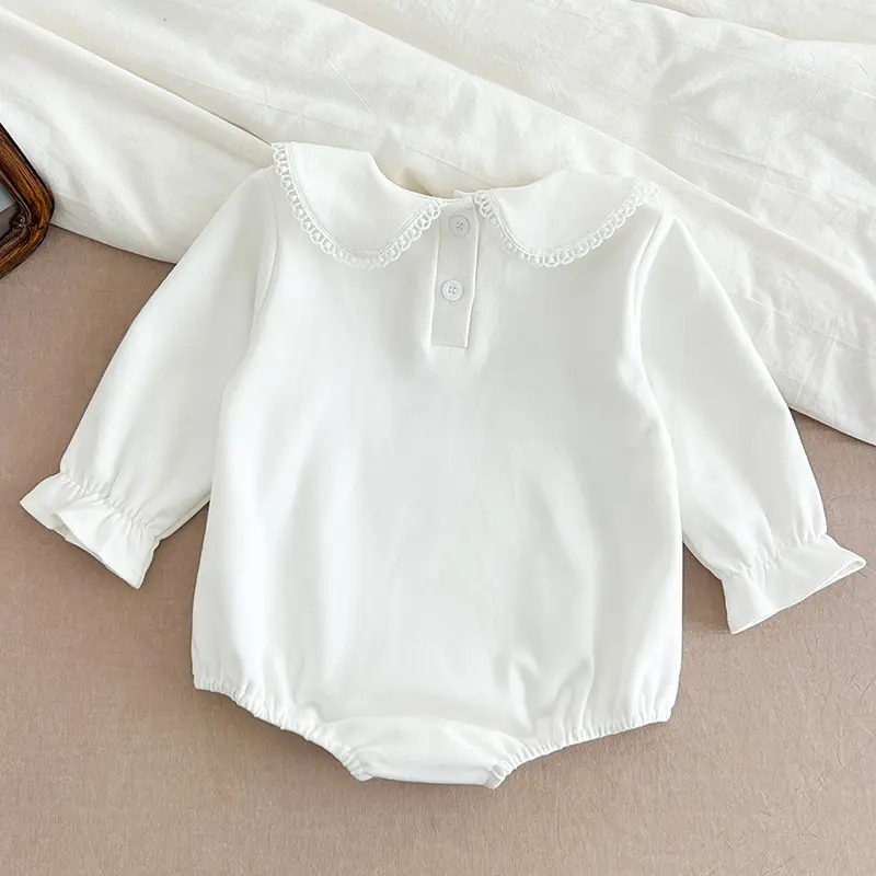 0-24M Baby Girl Romper Baby Girl Clothing Toddler New Embroidered Collar Romper Spring Cotton White Infant Baby Girls Jumpsuit