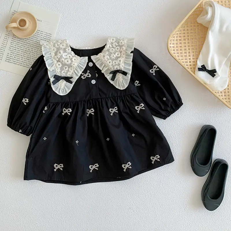 Autumn 0-6Yrs Girls Princess Dress Baby Girl Clothes Clothes Butterfly Collar Baby Girl One Piece Clothes Embroidery Kids Dress