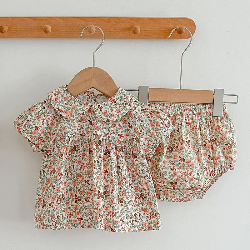 Baby Clothes Sets Summer Toddler Girl Strap Suits Cotton Printing Baby Girls Tops Tee and Shorts Infant Fashion Newborn Sets