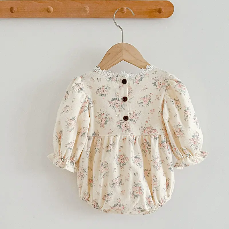 Autumn Newborn Girls Romper Infant Bodysuit Lace Floral Embroidery Lapel Flower Long Sleeved Jumpsuit Baby Clothes 0-2 Years Old