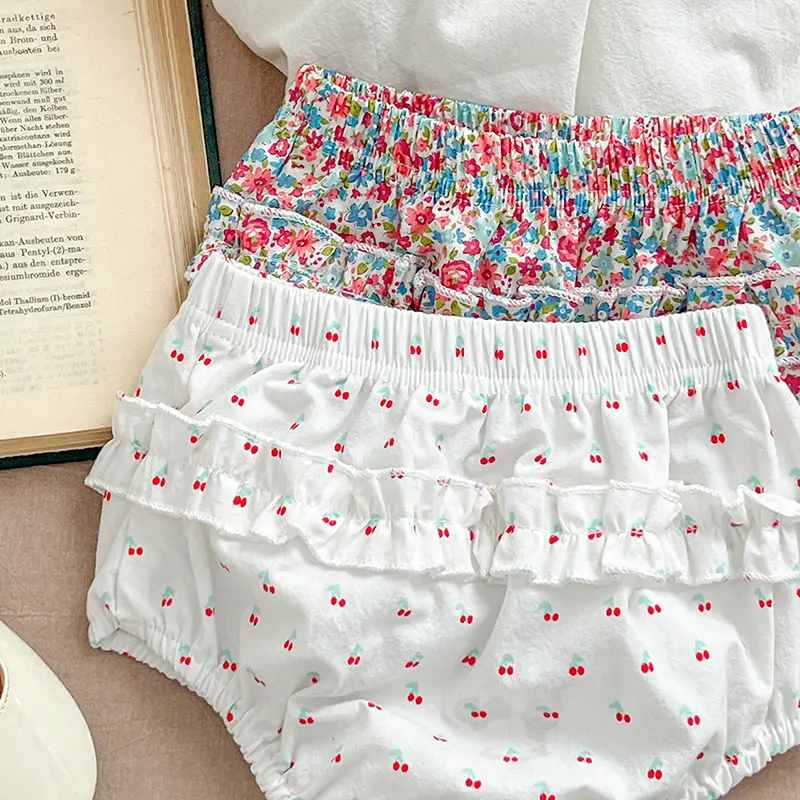 Summer Baby Girls Clothing Sets Puff Sleeve Top Floral Print Blouse + PP Shorts Infant Newborn Girl Clothes Suit Bbay Cherry Set