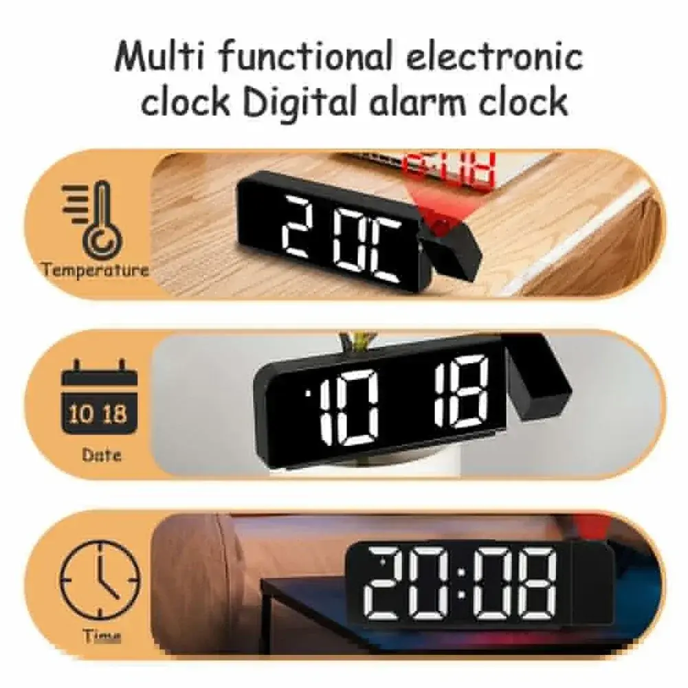 8 Inch LED Digital Projector Alarm Clock Rotating Alarm Clock Power Off Memory Dual Alarm Clock Display Timer