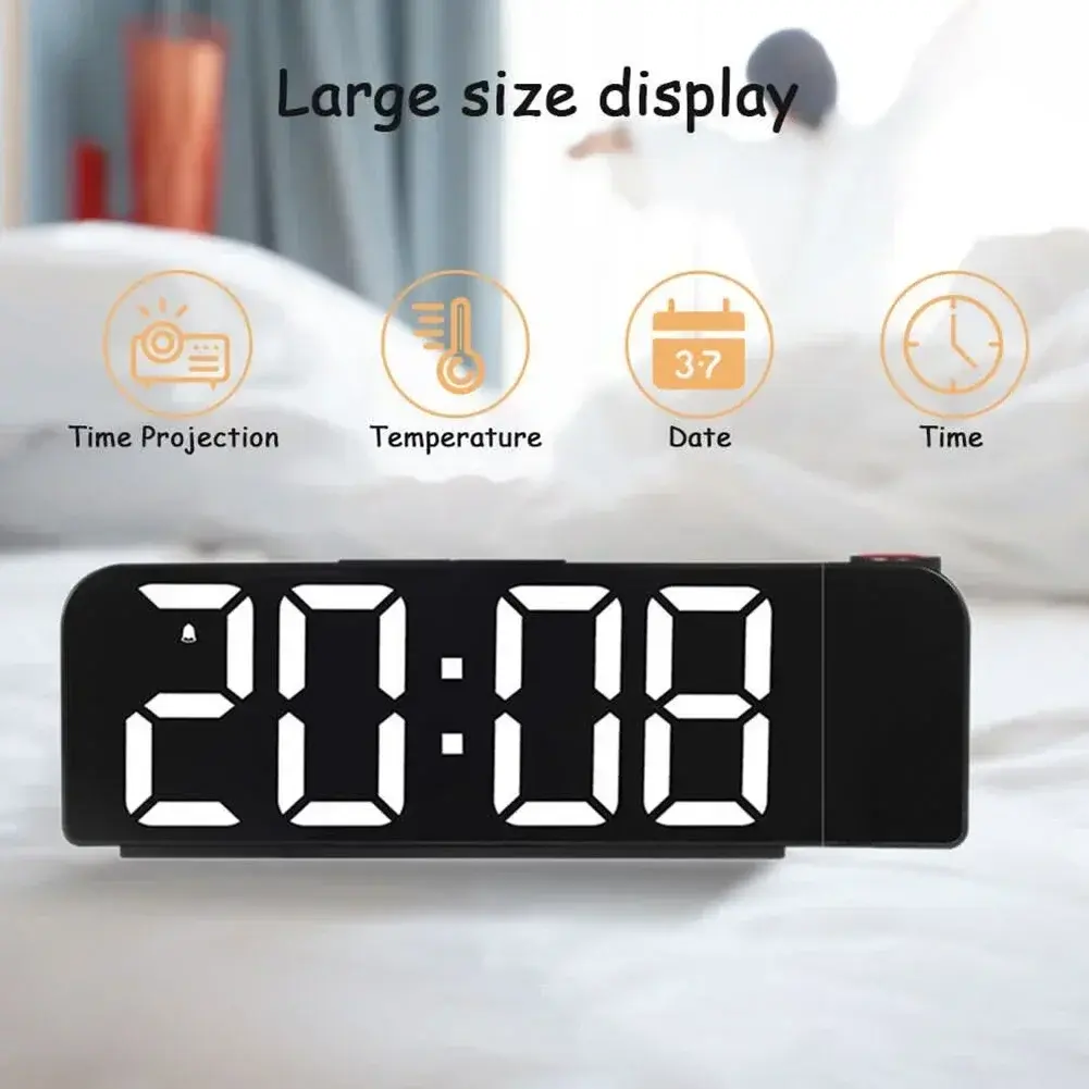 8 Inch LED Digital Projector Alarm Clock Rotating Alarm Clock Power Off Memory Dual Alarm Clock Display Timer