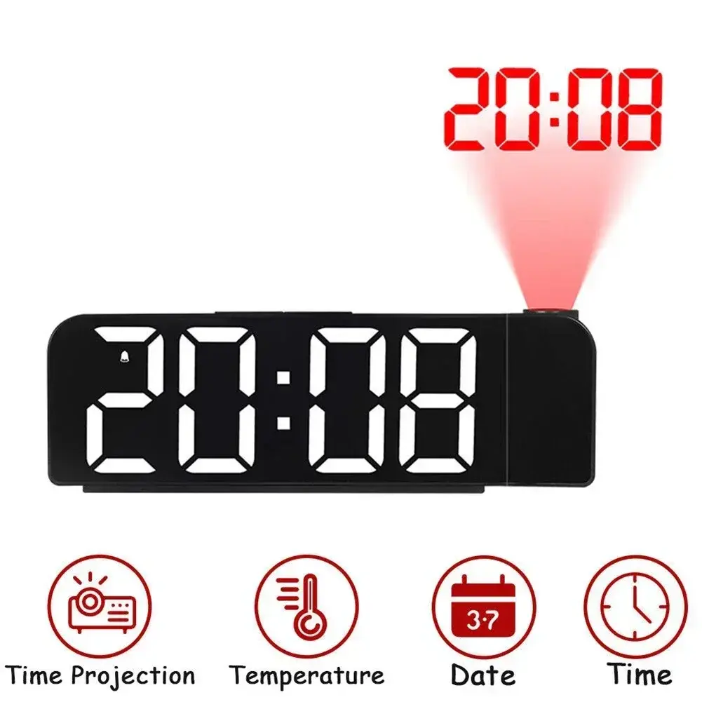 8 Inch LED Digital Projector Alarm Clock Rotating Alarm Clock Power Off Memory Dual Alarm Clock Display Timer