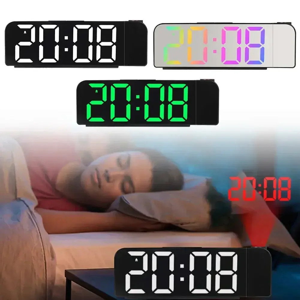 8 Inch LED Digital Projector Alarm Clock Rotating Alarm Clock Power Off Memory Dual Alarm Clock Display Timer