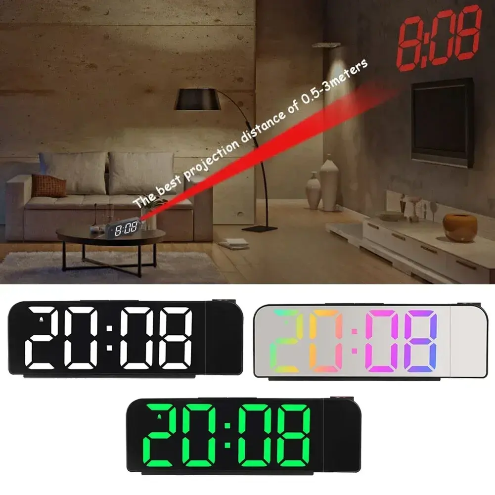 8 Inch LED Digital Projector Alarm Clock Rotating Alarm Clock Power Off Memory Dual Alarm Clock Display Timer